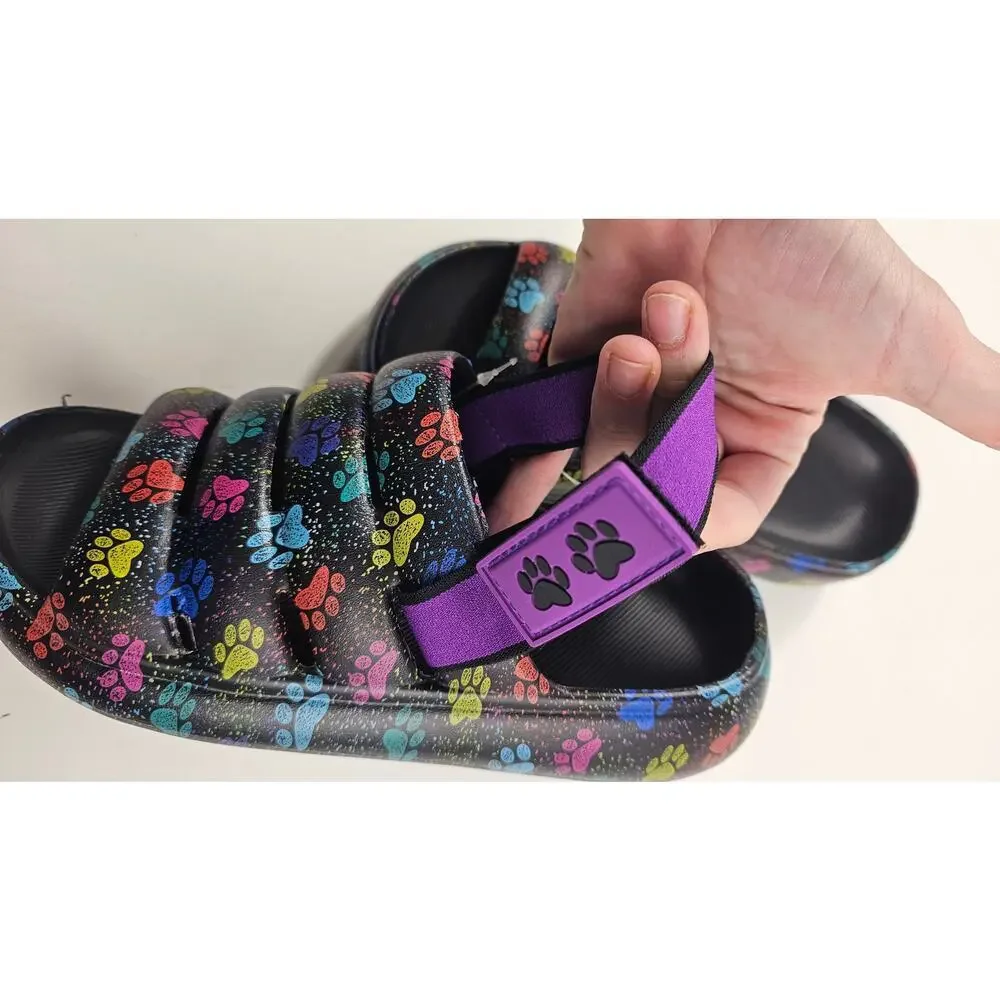 Kids unisex size 9 youth rainbow multicolor adjustable slide sandals botique NEW